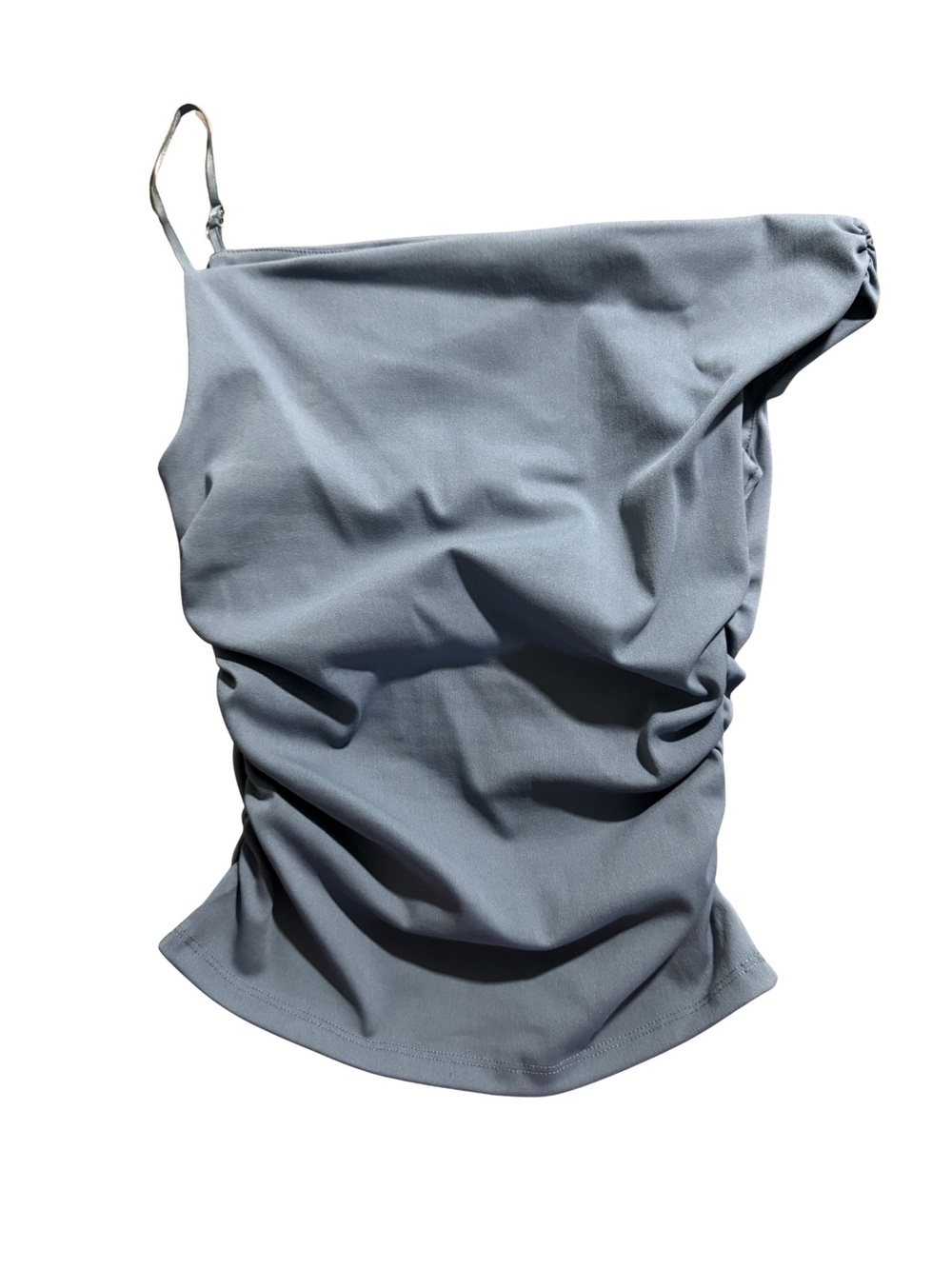 Zara Slate Blue One-Shoulder Ruched Tank
